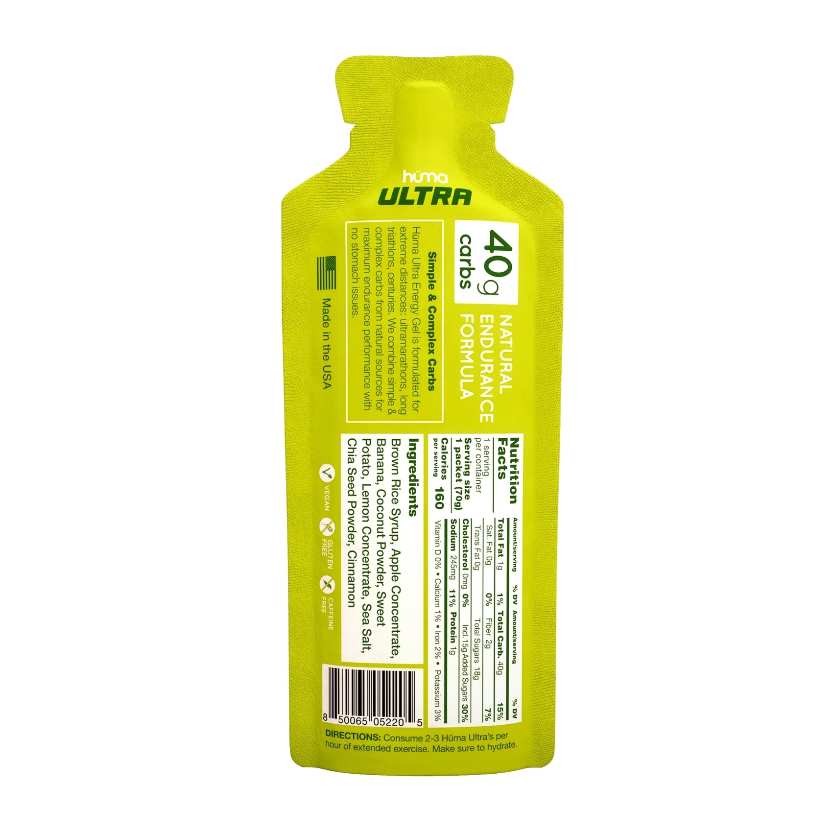 Huma Chia Energy Gel Ultra 40g Carbs