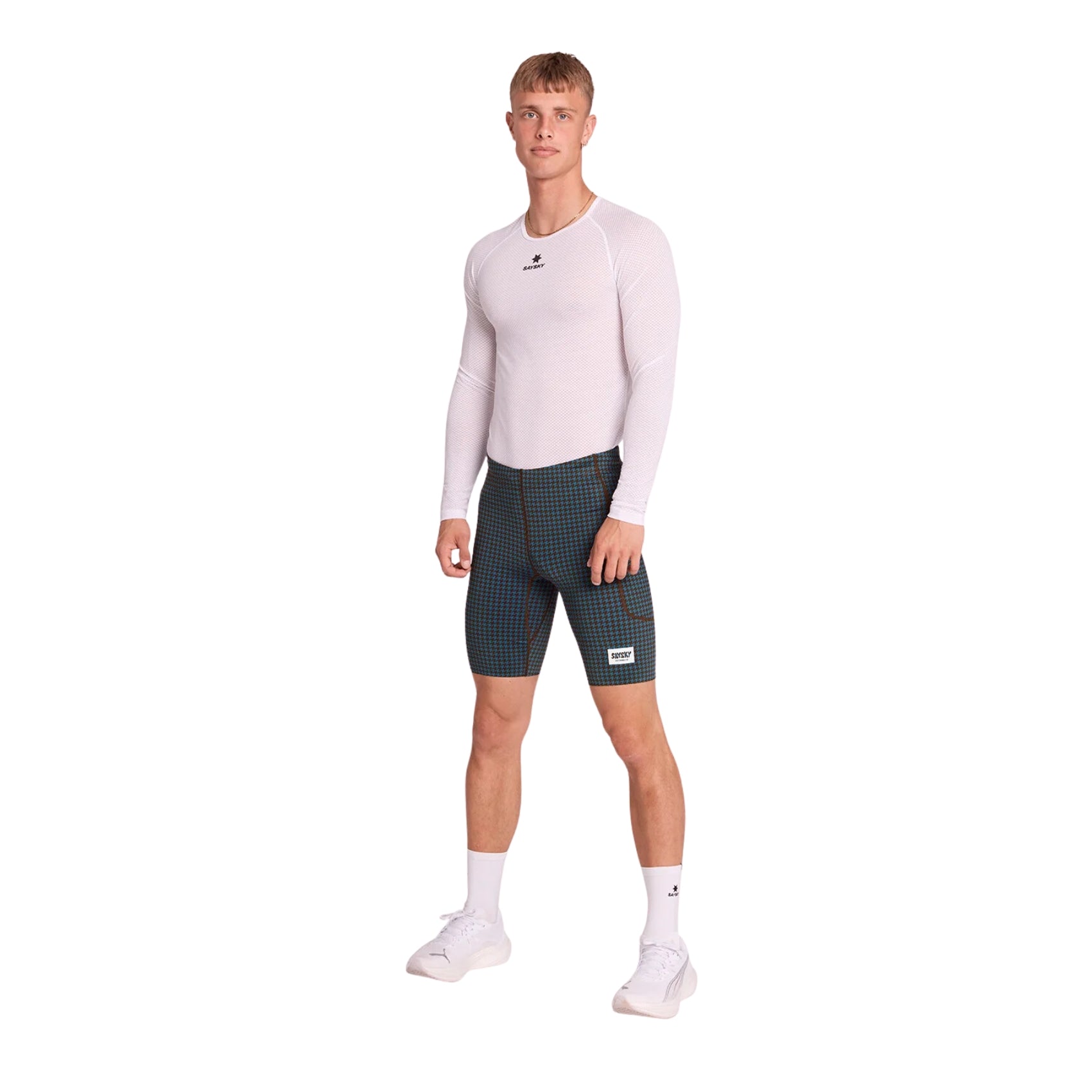Mens Saysky Houndstooth Combat+ Short Tights 9 Inch