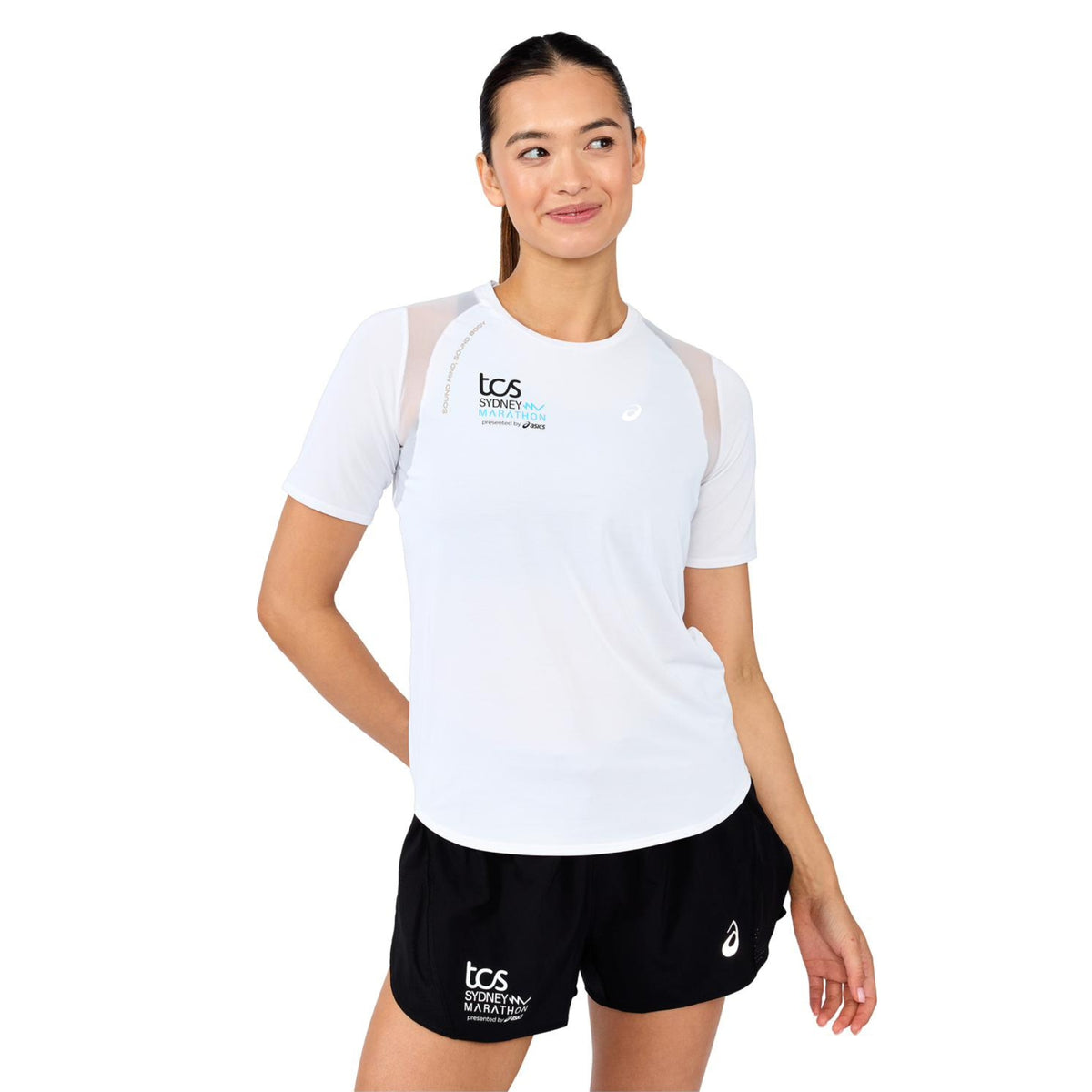 Womens ASICS Sydney Marathon Road Short Sleeve Top