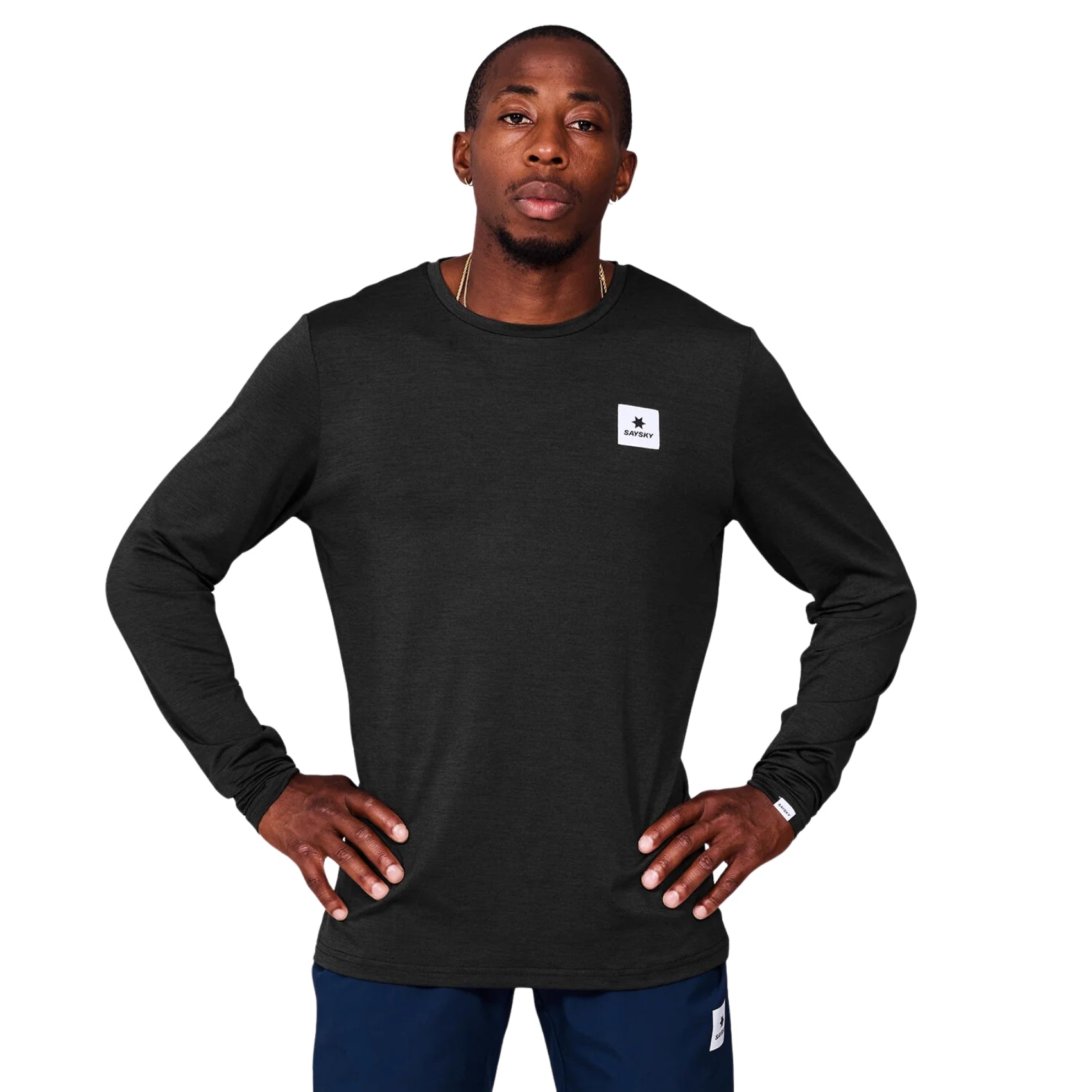 Mens Saysky Clean Pace Long Sleeve Running Top | Black