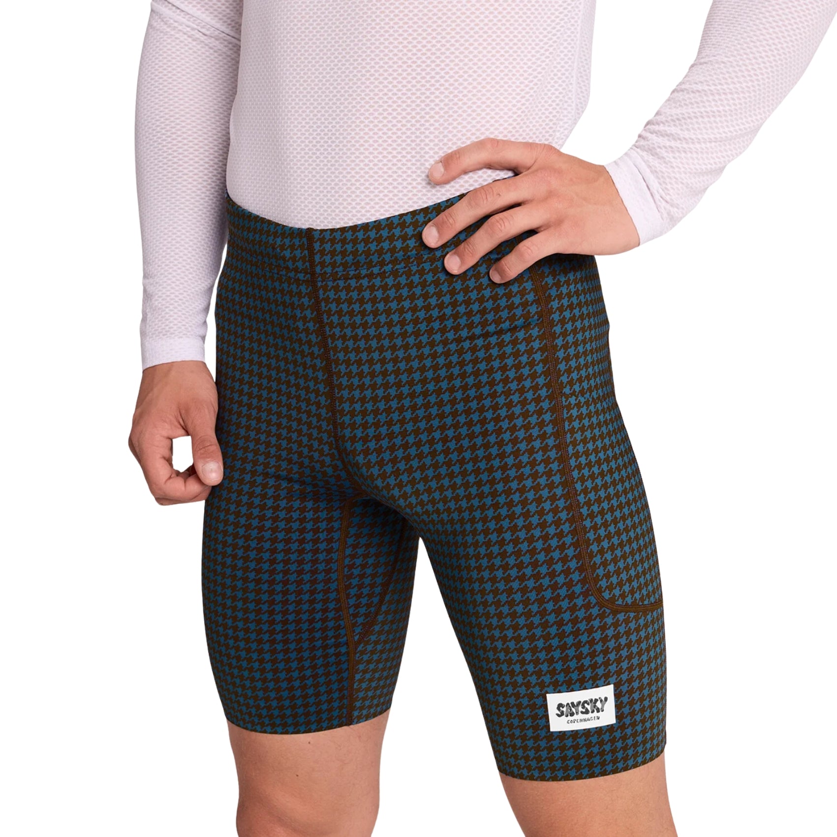 Mens Saysky Houndstooth Combat+ Short Tights 9 Inch
