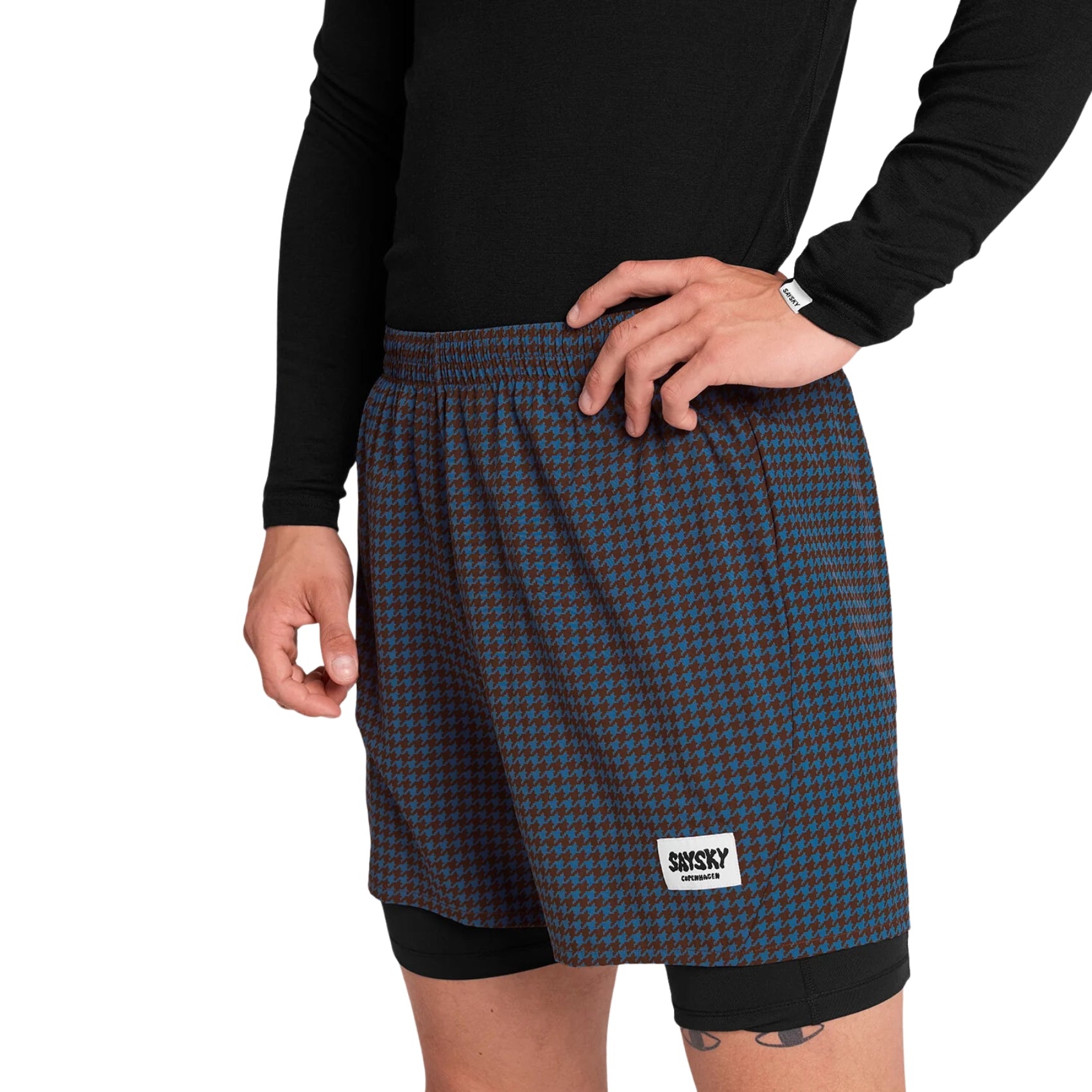 Mens Saysky Houndstooth Pace 2-in-1 Shorts 5 Inch