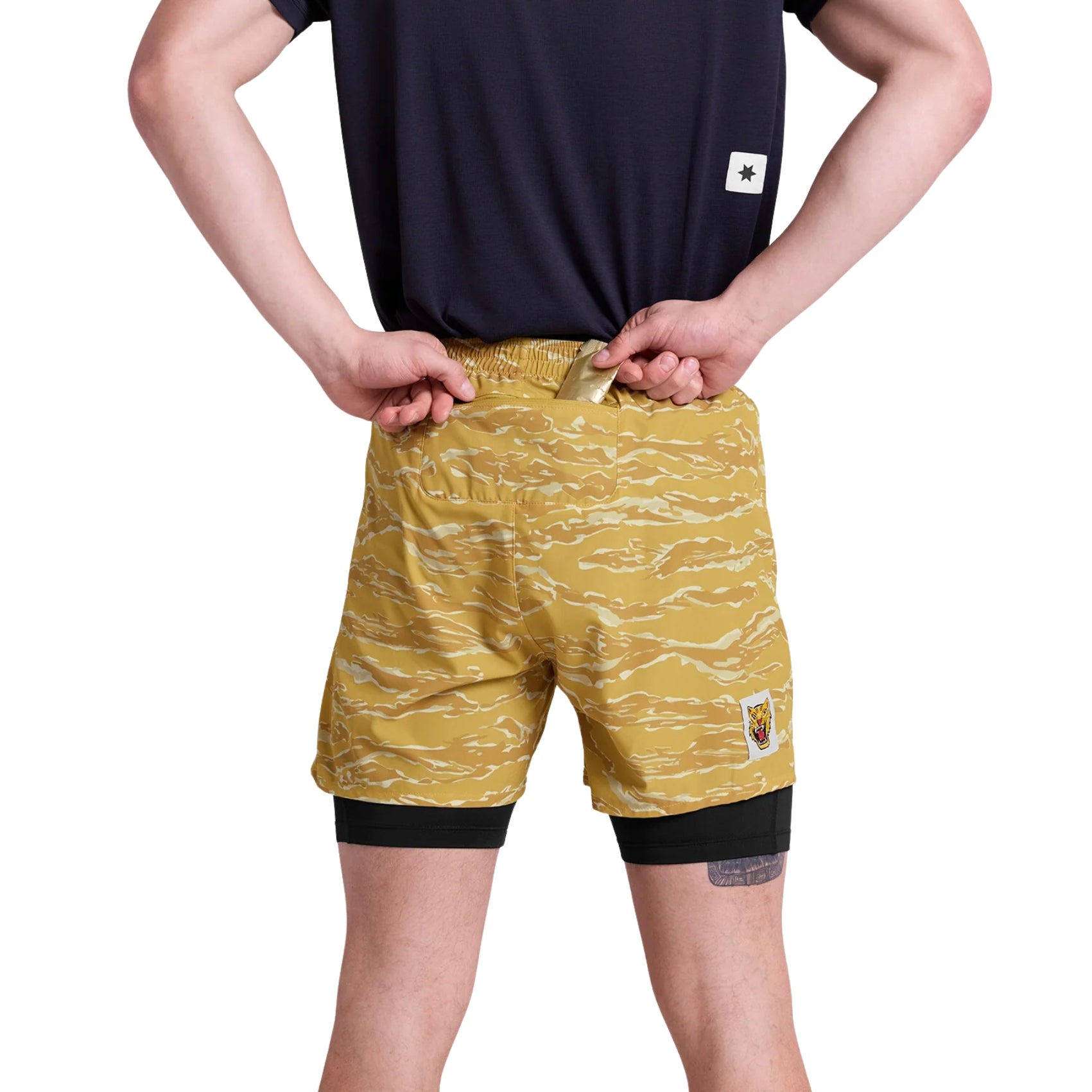 Mens Saysky Tiger Pace 2-in-1 Shorts 5 Inch | Yellow Camo