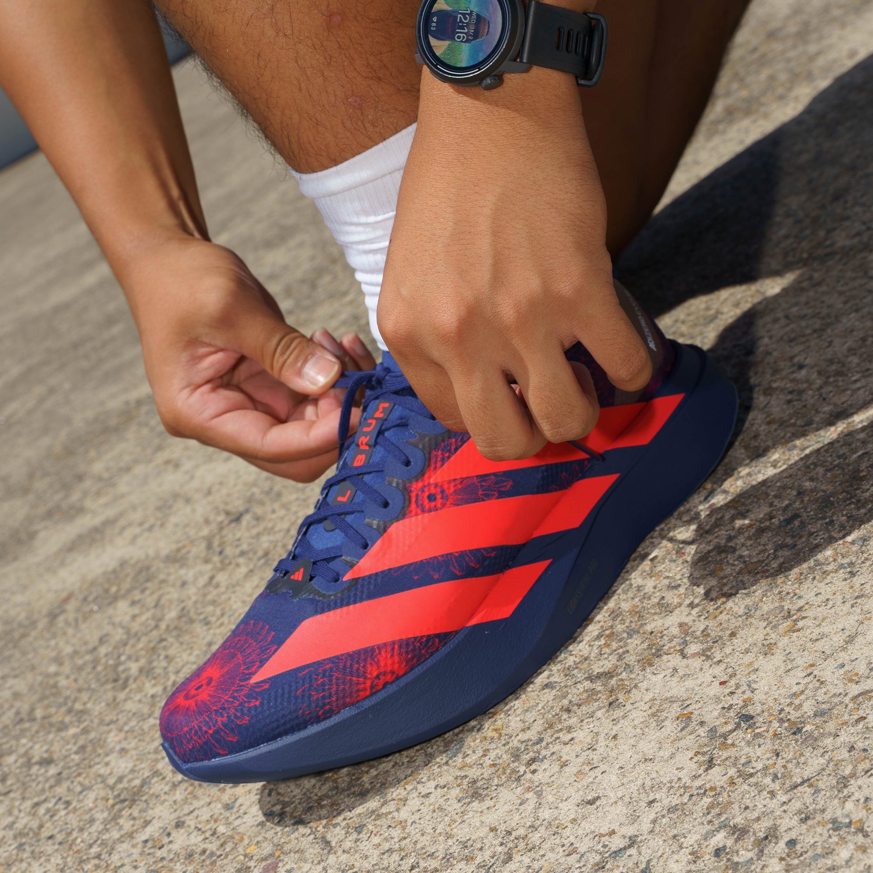 Mens adidas Adizero Evo SL Woven | Dark Blue / Lucid Red / Muted