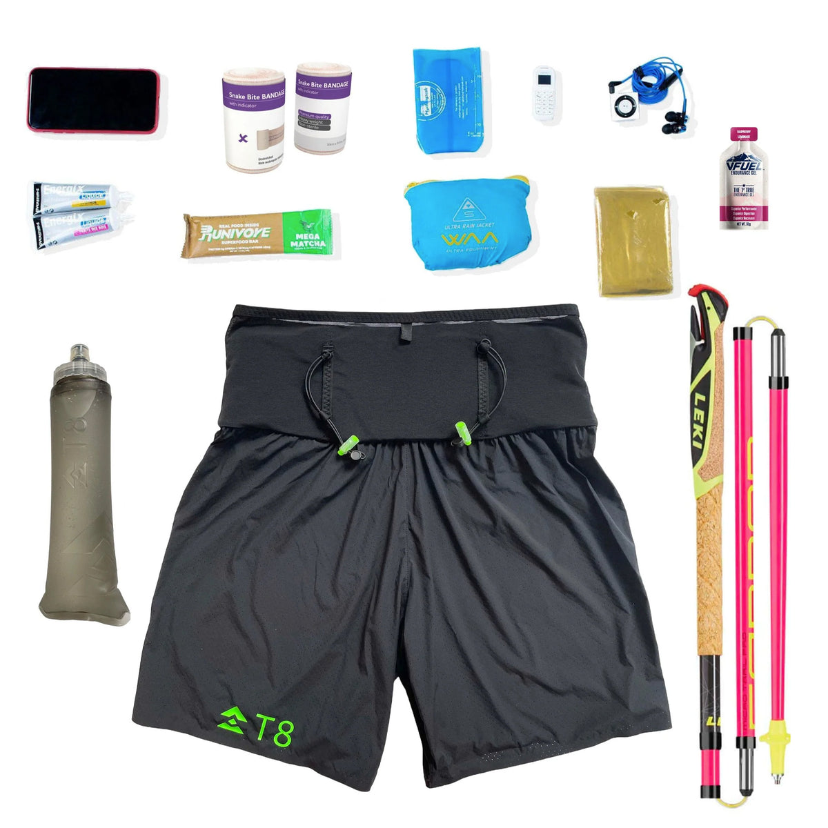 T8 Ultra Sherpa Trail Running Shorts with Integrated Belt Pockets | Black