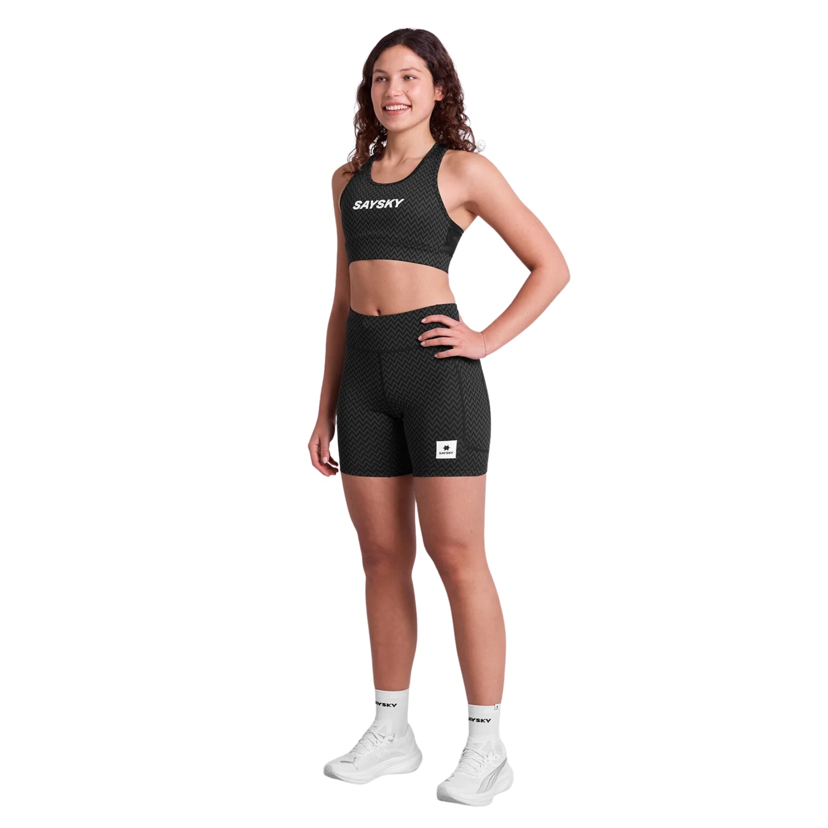 Womens Saysky Zig Zag Combat+ Short Tights 7 Inch | Black Zig Zag