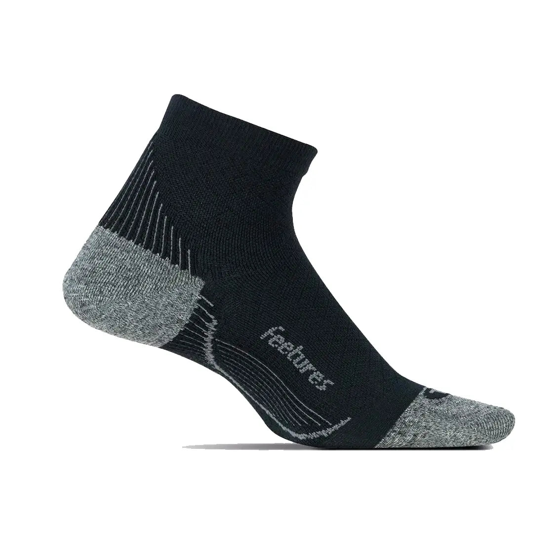 Feetures Plantar Fasciitis Light Cushion Compression Sock Quarter - Black