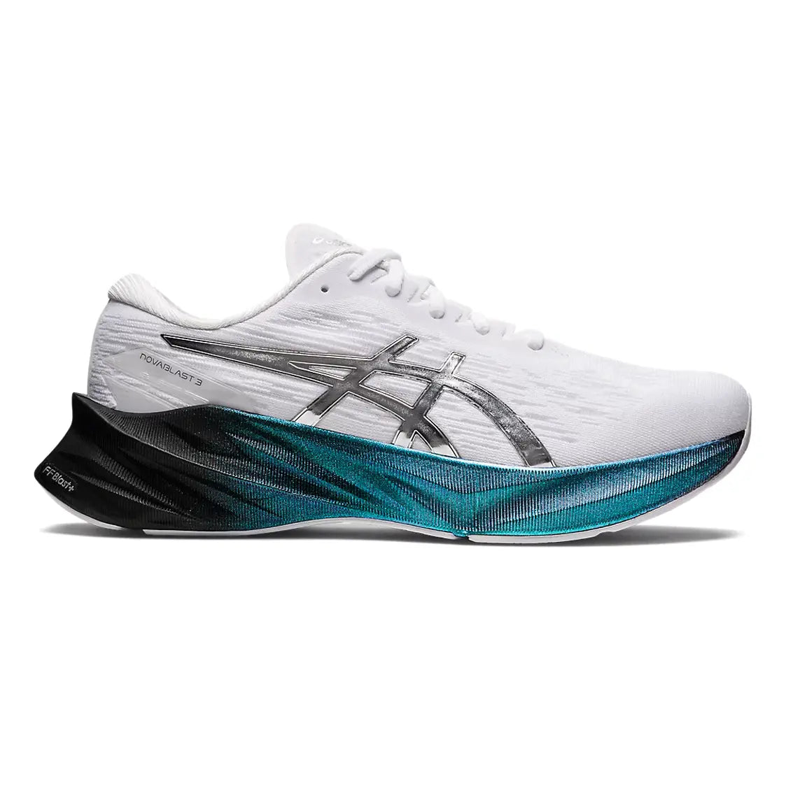 Mens ASICS Novablast 3 Platinum - White/ Pure Silver