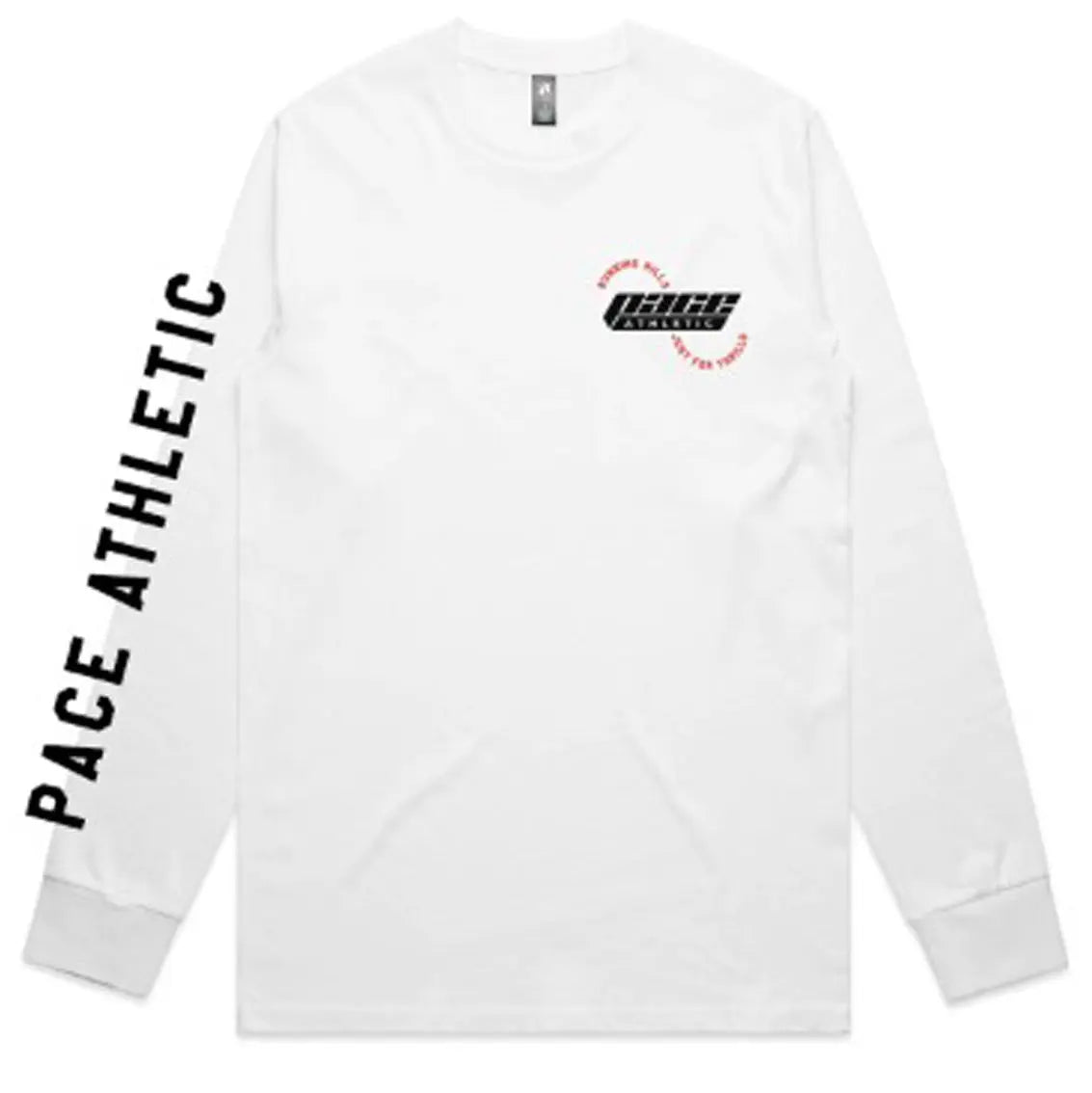 Unisex Pace Athletic 'Running Hills Just For Thrills' Long Sleeve Tee - White