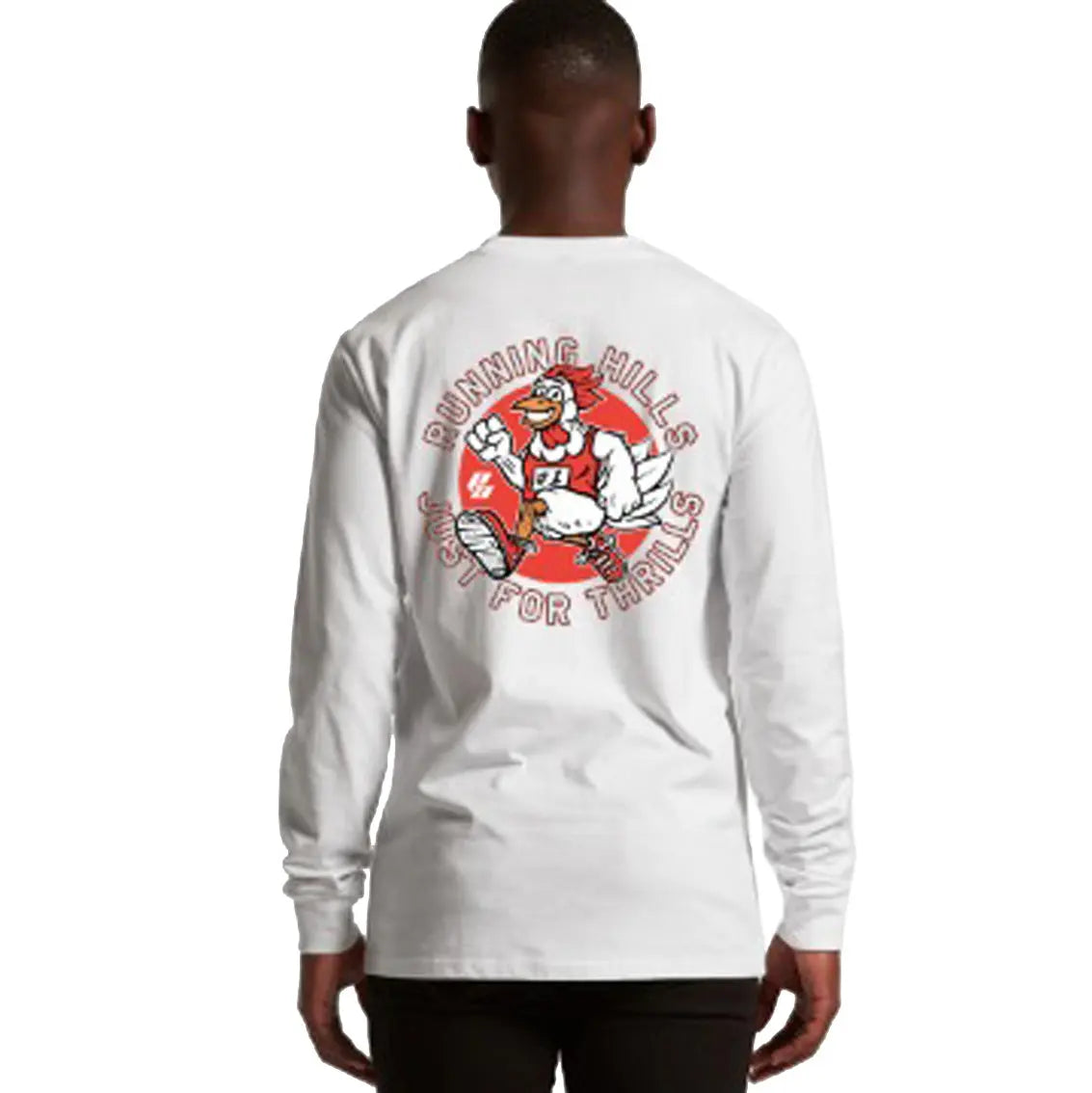 Unisex Pace Athletic 'Running Hills Just For Thrills' Long Sleeve Tee - White