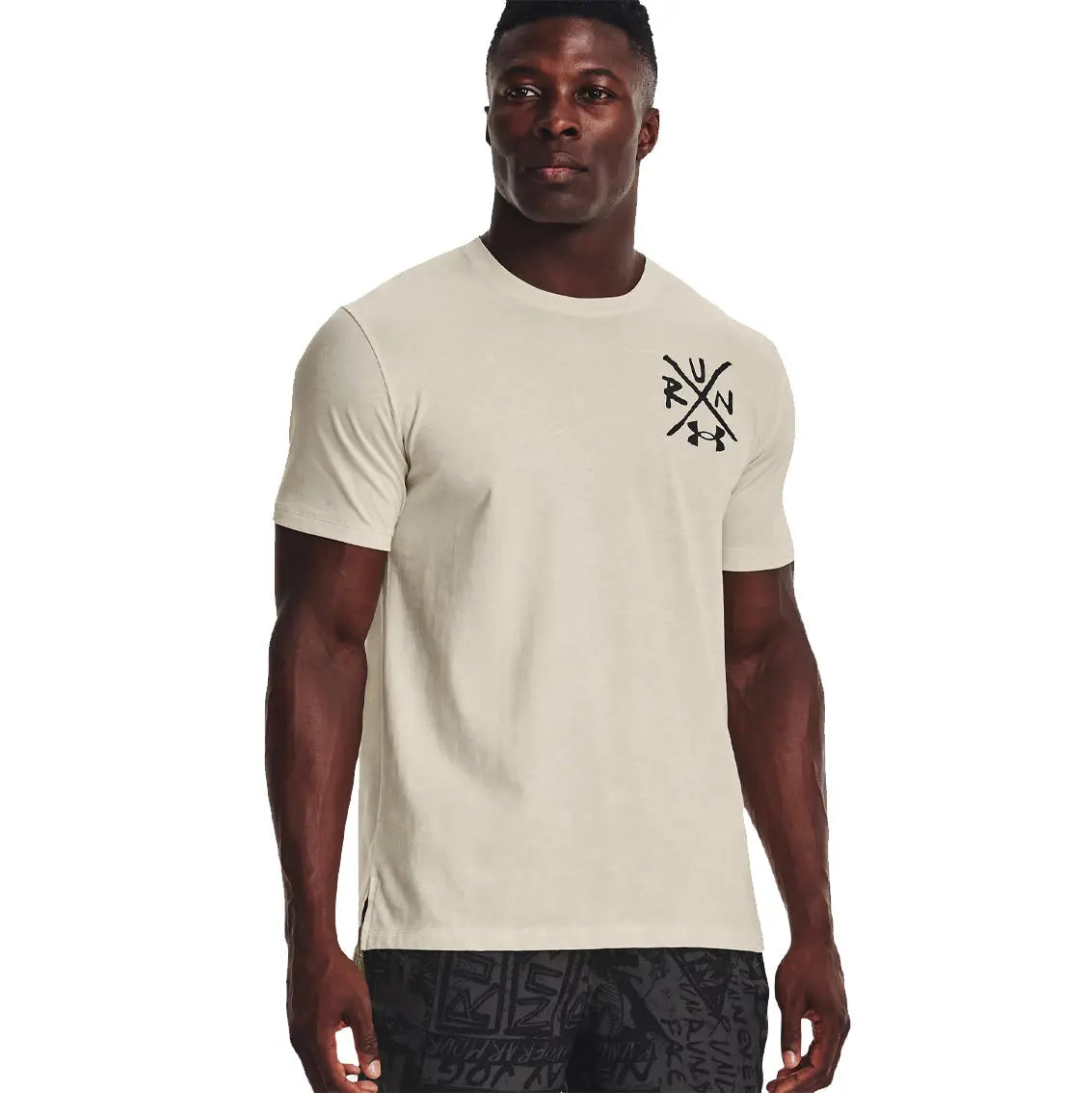 Mens Under Armour Destroy All Miles Tee - Stone / Jet Grey