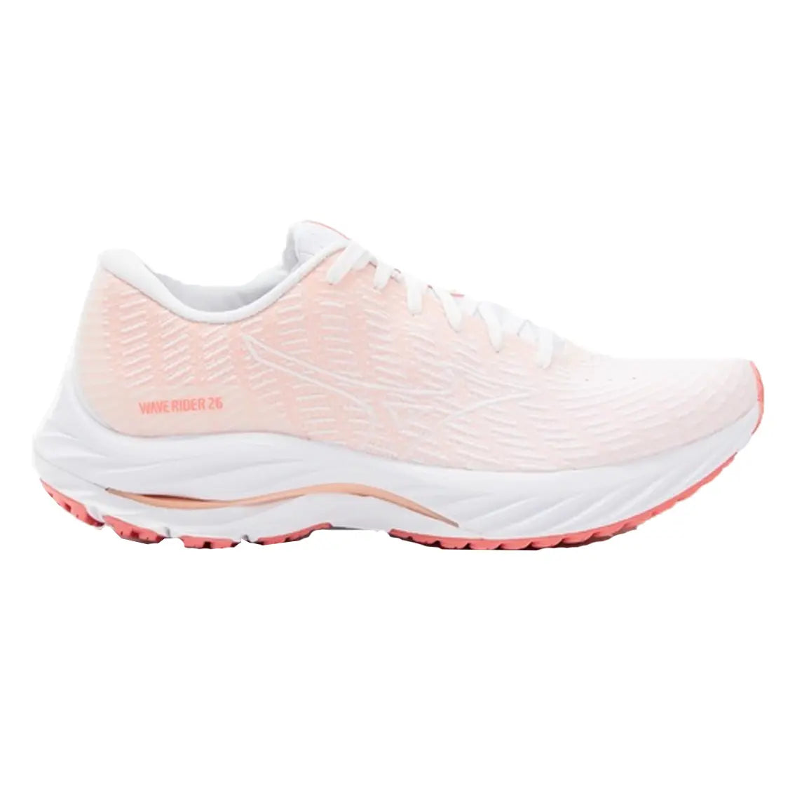 Womens Mizuno Wave Rider 26 SSW - White / Vaporous Gray / Peach Bud